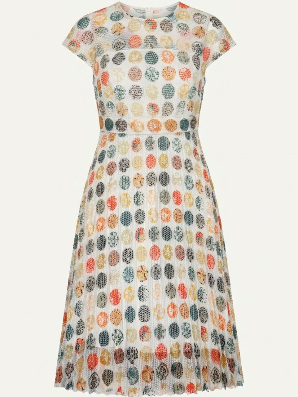 Akris Punto Multicolor Dot Pleated Mesh Dress Cream SZ 12 - Picture 2 of 12
